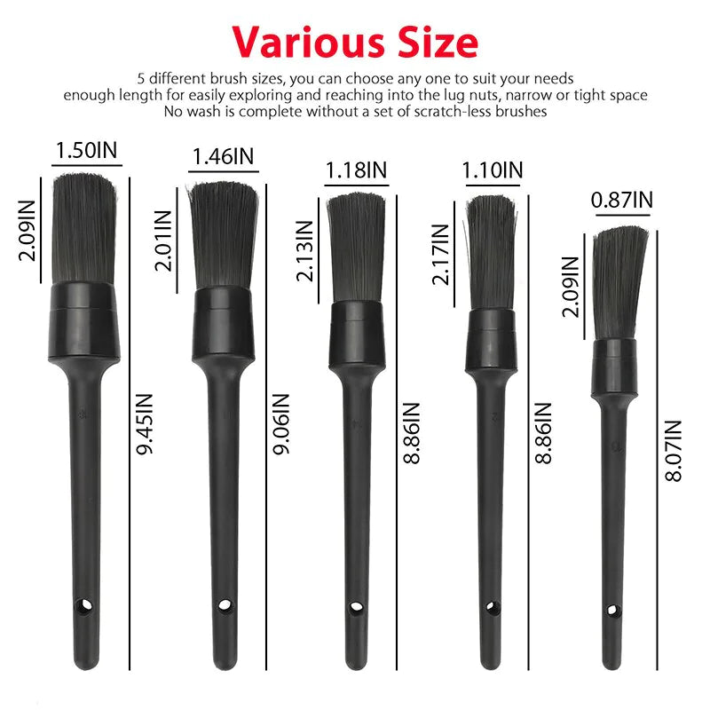 5PC Car Detailing Brush Kit Interior & Exterior